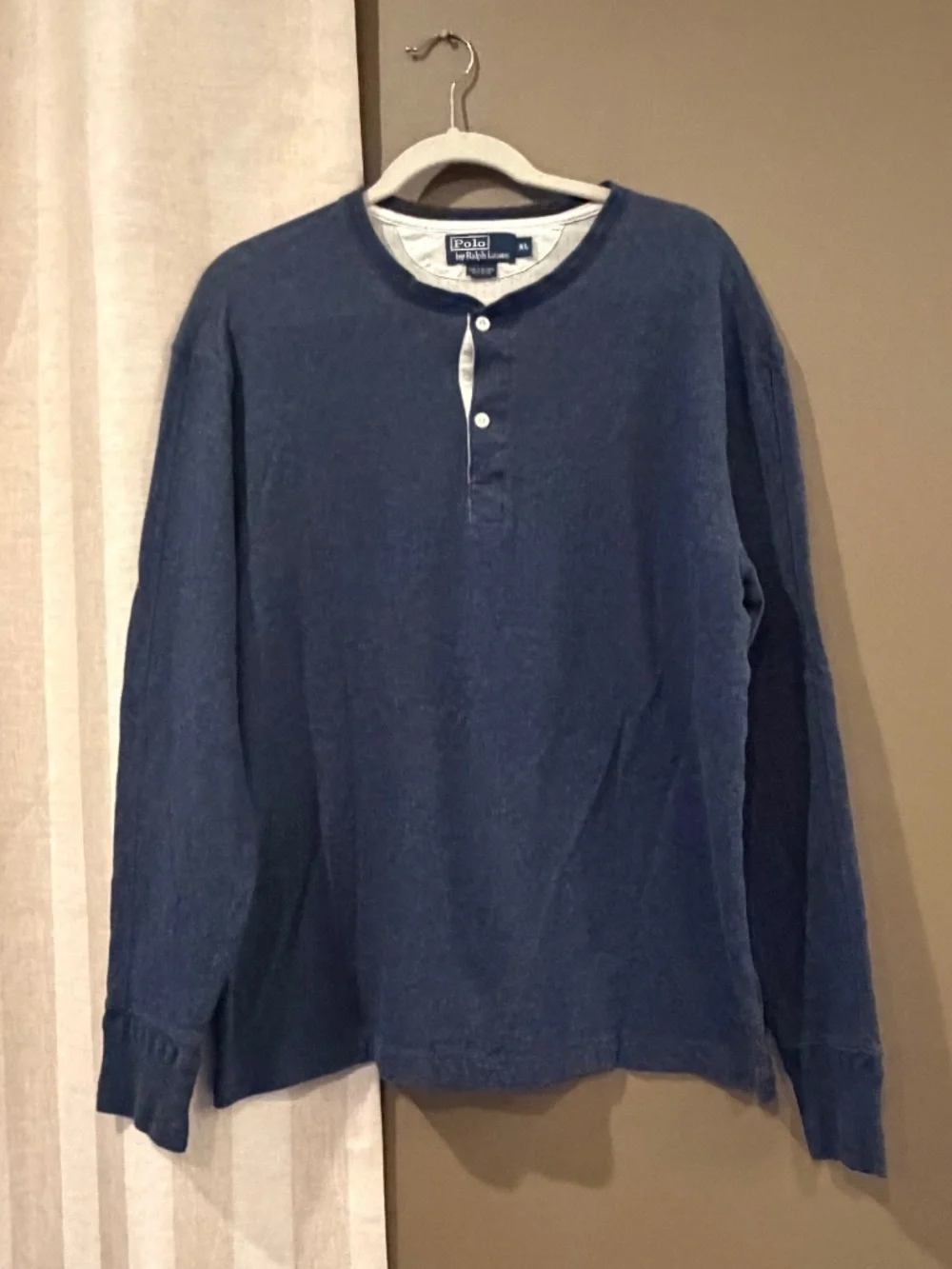 Vintage Polo Ralph Lauren Navy Slub Cotton Long Sleeve Henley Shirt, Size XL